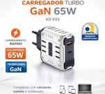 Carregador Turbo 65W Kaidi USBC Inteligente Compatível com Todos Dispositivos USBC