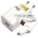 Carregador Turbo Carga Rápida 5v=3.1A 30w Type-C e Micro-USB Branco LE296V
