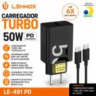 Carregador Turbo Lehmox LE-491 PD 50W Tipo-C com Cabo 1 Metro