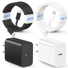 Carregador USB C 60W, pacote com 2 cabos de 3 m para i Phone 16/15 - preto/branco