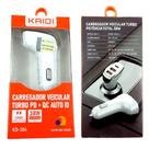 Carregador Veicular Turbo 3 Entradas 2 USB +1 Tipo C 38W PD+QC Auto ID Kaidi KD-304 Carregador Veicular Turbo 3 Entradas 2 USB +1 Tipo C 38W PD+QC Auto ID Kaidi KD-304