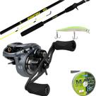 Carretilha Kawana Lince Vara de Carbono 1,80m Kit Pesca 15kg