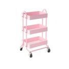 Carrinho Auxiliar de Metal Com 3 Cestos Para Cozinha Lavanderia Manicure Cor Rosa