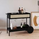 Carrinho Bar 1 Gaveta 112cm com Porta Taças Palhinha Pé Madeira Oslo