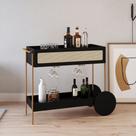 Carrinho Bar Édipo 1 Gaveta 110cm c/ Porta Taças Palhinha Pé Metal Oslo Artesano