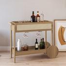 Carrinho Bar Eros 1 Gaveta 112cm c/ Porta Taças Palhinha Pé Madeira Boho Móvel na Caixa