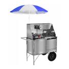 Carrinho Cachorro Quente e Lanche Inox com Toldo e Rodas Pneumáticas Cefaz