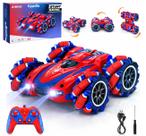 Carrinho Controle Remoto Vermelho Homem Aranha Acrobatico 360 Graus Pirueta Carro Maluco Off-Road 4x4 Stunt Car Kizumba