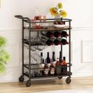 Carrinho de Bar com Rodas Bar Externo para Casa com Rack de Vinho Suporte para Copos Carrinho de Servir com Compartimentos de Armazenamento