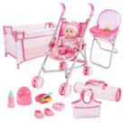 Carrinho de bebê Baby Doll Strob Bed Nursery Role Play Set DeAO