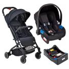Carrinho de Bebê Burigotto Passeio Zap Com Bebê Conforto Touring e Base Até 15kgs Dobrável Preto