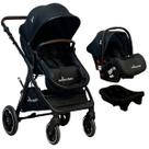 Carrinho de Bebê Premium Baby Kansas 3 em 1 Berço Passeio Moisés com Bebê Conforto Travel System TRIO Reclinável Leve 15kg Preto com Base para Carro
