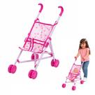 Carrinho de boneca dobravel carro passeio bebe reborn cadeirinha 4 rodinhas brinquedo rosa meninas