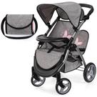 Carrinho de bonecas Bayer Design Twin Star cinza/rosa para 2 bonecas