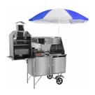 Carrinho de Churrasco Cachorro Quente e Lanche Inox Guarda Sol com Rodas Maciças Cefaz