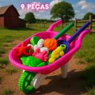 Carrinho de Mão Infantil Rosa RB15 Rei do Balde com Acessórios Brinquedo de Praia Areia Kit Completo Menina Menino Divertido Certificado INMETRO