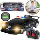 Carrinho De Policia Controle Recarregável Corrida Super Esportivo Brinquedo Com Luz Carro cor Preto