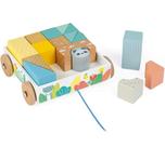 Carrinho de Puxar com Blocos Brinquedo Educativo Infantil em Madeira 16 Peças Carrinho de Puxar com Blocos Brinquedo Educativo Infantil em Madeira 16 Peças