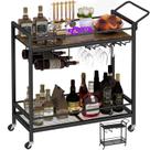 Carrinho de servir bar LAATOOREE Home com suporte para vinho e taça