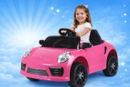 Carrinho Elétrico Infantil Rosa Esportivo com Controle Remoto Bateria Recarregável