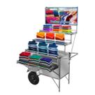 Carrinho Expositor de Roupas Toalhas Inox com Guarda sol Rodas Pneumáticas Cefaz