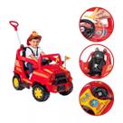Carrinho Infantil Para Passeio e Brincar Diipi Bombeiro Andador 2x1 Com Buzina Capacete e Mangueira