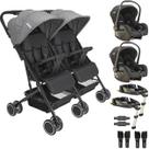 Carrinho Kiddo Gemeos 2 Bebe Conforto 2 Base ISOFIX Mascote Grafite