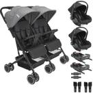 Carrinho Kiddo Gemeos 2 Bebe Conforto Colinho 2 Base ISOFIX Mascote Grafite