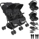 Carrinho Kiddo Gemeos 2 Bebe Conforto Colinho 2 Base ISOFIX Mascote Preto
