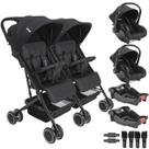 Carrinho Kiddo Gemeos 2 Bebe Conforto Colinho 2 Base Mascote Preto