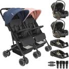 Carrinho Kiddo Gemeos com 2 Bebe Conforto 2 Base Mascote Casal Carrinho Kiddo Gemeos com 2 Bebe Conforto 2 Base Mascote Casal