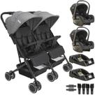 Carrinho Kiddo Gemeos com 2 Bebe Conforto 2 Base Mascote Grafite