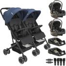 Carrinho Kiddo Gemeos com 2 Bebe Conforto 2 Base Mascote Marinho