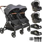 Carrinho Kiddo para Gemeos com 2 Bebe Conforto 2 Base Speedy Grafite