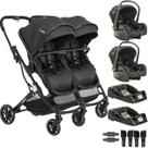 Carrinho Kiddo para Gemeos com 2 Bebe Conforto 2 Base Zig Zag Preto Carrinho Kiddo para Gemeos com 2 Bebe Conforto 2 Base Zig Zag Preto