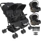 Carrinho Kiddo para Gemeos com 2 Bebe Conforto Mascote Preto