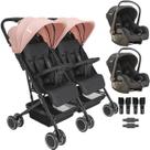 Carrinho Kiddo para Gemeos com 2 Bebe Conforto Mascote Rosa