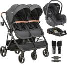 Carrinho Kiddo para Gemeos com Bebe Conforto Base Cosmos Preto