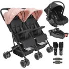 Carrinho Kiddo para Gemeos com Bebe Conforto Base Mascote Rosa