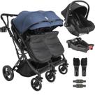 Carrinho Kiddo para Gemeos com Bebe Conforto Base Vox II Marinho