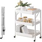 Carrinho multiuso organizador 3 prateleiras dobravel em aço branco quarto sala brinquedos salao
