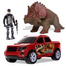 Carrinho Pick-up Dino Park + Dinossauro + Soldado - Marca Samba Toys - Carro Brinquedo Infantil menino PANAMI