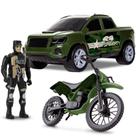 Carrinho Pick Up Militar Com Boneco E Moto - Samba Toys