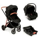Carrinho Premium Baby + Bebê Conforto + Base Florence Black/Preto