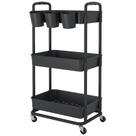 Carrinho utilitário JIUYOTREE 3-Tier Plastic Rolling Black