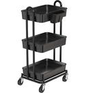 Carrinho utilitário rolante, utensílios domésticos simples de 3 camadas com balde suspenso Carrinho utilitário rolante, utensílios domésticos simples de 3 camadas com balde suspenso