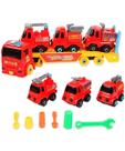 Carro Cegonha 3 Carrinhos Monta Desmonta Vermelho Bombeiros
