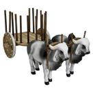 Carro De Boi 2 Bois Touro Branco Preto Madeira Resina 33cm