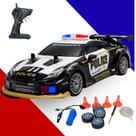 Carro de Policia Controle Remoto Drift Nissan GTR 911 com Acessórios