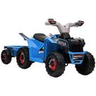Carro elétrico Ride-On Aosom Kids ATV Quad com trailer traseiro azul